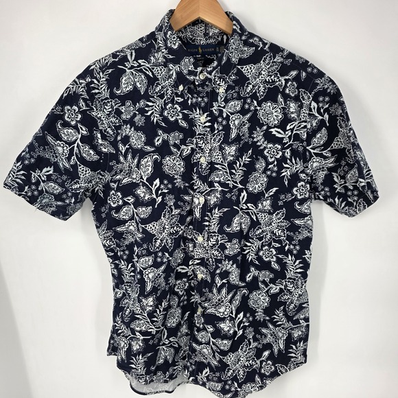 Polo Ralph Lauren Men's Short Sleeve Button Down Blue White Floral Slim Fit XL - Picture 2 of 7